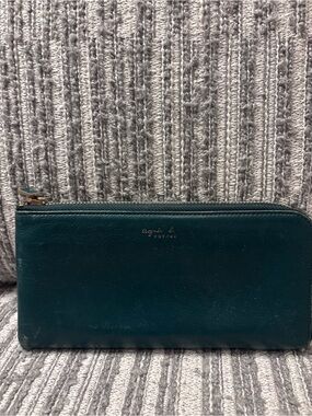 Agnes B. Teal Leather Zip Wallet